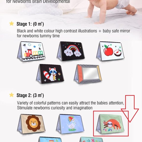 NEW Tummy Time Mirror Toys with High Contrast Soft Book - Picture 9 of 10